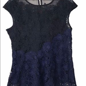 Deletta Womens Black/Blue Lace Top, Small